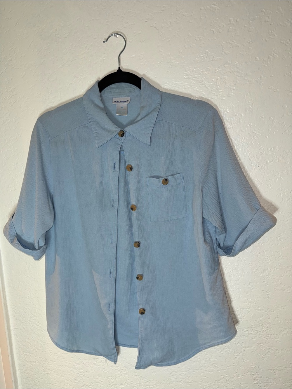 Light Blue Vicki Wayne Short Sleeve Button-Up Shirt